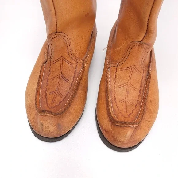Vintage Kero Reindeer Hide Beak Boots Womens 7 Tan Leather Sweden - Picture 4 of 11